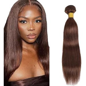 Tuheerst Straight Human Hair Bundles 4 Chocolate Brown Human Hair Extensions Unprocessed Double Weft Remy Hair for Woman 100g/pc 12 Inch