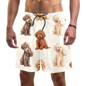 Nieuwigheid boardshorts voor heren, strandvakantie, feest, sneldrogende badpakken met schattige kleine poedelhondenontwerpen, Schattige kleine poedel honden, L