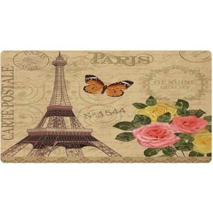 VAPOKF Paris Eiffeltoren vlinder bloem keuken mat, antislip wasbaar vloertapijt, absorberende keuken matten loper tapijten voor keuken, hal, wasruimte