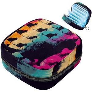 MUOOUM Kat Silhouet Gekleurd Patroon Maandverband Opbergtas Menstruatie Pad Tas Draagbare Menstruatie Cup Pouch met Rits voor Tiener Meisjes Vrouwen Dames