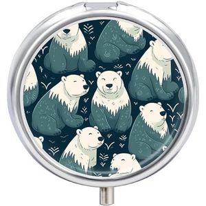 Polar Bear Patroon Pillendoos Case 3 Compartiment Travel Medicine Pill Organizer 3x A Day Draagbare Vitamine Organizer met Spiegel Kleine Pillendoos voor Portemonnee & Pocket Leuke Dagelijkse