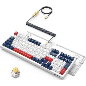 ATTACK SHARK K98 Wired Hot swap Gaming Keyboard LIGHTSYNC RGB met afneembare metalen opgerolde USB C-kabel, mechanische aangepastegele schakelaar, programmeerbare bediening, 100 toetsen (blauw)