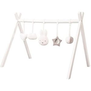 roba Babyspeelboog van hout volgens Montessori, babygym met aanhanger, miffy in hazendesign, activity center en speeltrapezium vanaf 3 maanden, wit