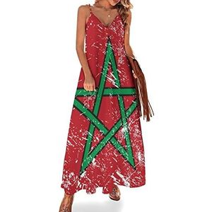 Retro Marokko vlag dames zomer maxi-jurk V-hals mouwloze spaghettiband lange jurk