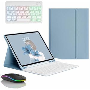 Toetsenbordhoes voor Samsung Galaxy Tab S10 Ultra 14.6'' 2024 (SM-X920), Magnetisch Afneembaar Draadloos Achtergrondverlichting Toetsenbord met Bluetooth Muis,Blauw