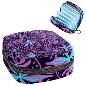 Maandverband Opbergtas, Menstruatiecup Pouch Tampon Bag, Menstruatie Pads Houder Organizer voor Vrouwen Meisjes, Paarse Bloem