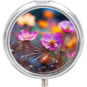 Ronde pillendoos,Kleurrijke kleine bloem bedrukte pil bevat,Retro kleine pillenzaak,Reizen pillendoos, Draagbare medicijndoos met compartiment medicijnkoffer