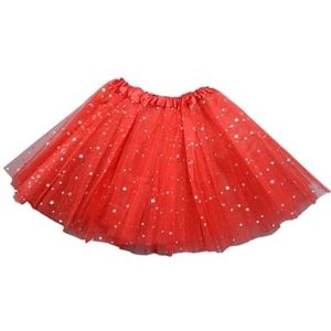 Tutu rok voor meisjes, tule rok, kinderen, meisjes, glanzende pailletten, balletrok, elastische mesh-tutu-jurk, rood, Eén maat