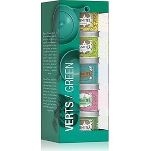 Kusmi Tea - Doos van 5 miniatuur gearomatiseerde groene thee - Bloemen, Gourmet, Zuur, en Munt Groene Thee - Mengsels Verpakt in Frankrijk - Metalen Thee Blikken 5x25g