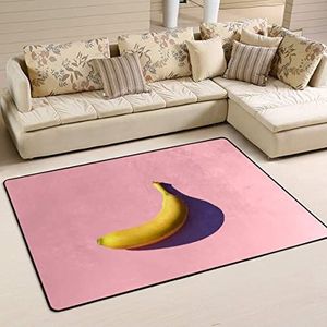 Vloerkleed 100 x 150 cm, grappig roze fruit banaan kantoormatten zachte welkomstmat pluche vloerkleed, voor binnen en buiten, picknick