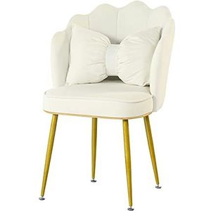 GEIRONV 1 stuks eetkamerstoel, fluwelen bloemblaadje rugleuning stoel spray gouden benen for woonkamer slaapkamer keuken receptie stoel Eetstoelen (Color : Beige)