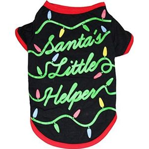 Petitebelle Kerst Print Shirt Puppy Hondenkleding (Zwart 'Kerstman kleine Helper', X-Small)