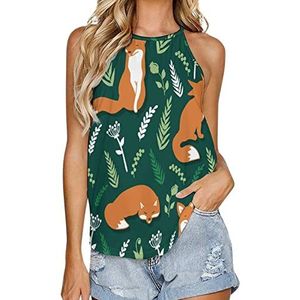 Vossen en bloemen mode tanktop voor vrouwen zomer ronde hals T-shirts mouwloos yoga blouse t-shirt 4XL