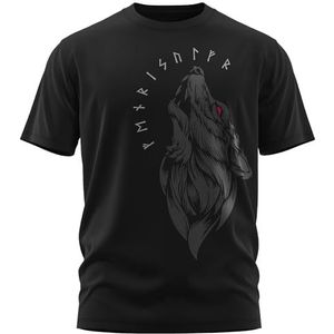 NORTH - Fenriswolf 1.0 - Viking Runen Wolf - Vikingen Valhalla Fenrir - Wodan Rune - Mannen T-shirt Cadeau voor Mannen, Kleur:Zwart/Bloedrood, Maat:XXL
