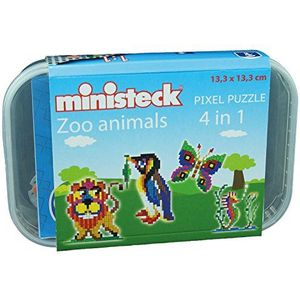 Ministeck 32576 - Mozaïek afbeelding dierentuindieren 4-in-1 spel, pegboard, ca. 500 stukjes in herbruikbare doos
