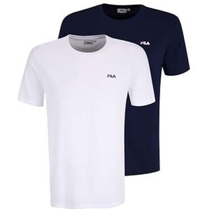 FILA Heren Brod Tee/Double Pack T-shirt, Helder Wit-Medieval Blauw, M