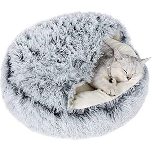 qing yun Grot voor katten, pluizige kattenverblijf slaapzak, gezellige pluche warme hondengrot voor angstverlichting, iglo voor katten (65 cm, grijs)