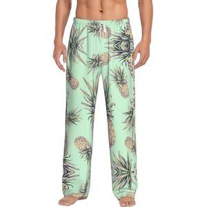 Ananas Groene Mannen Lange Lounge Wear Broek Nachtkleding Pyjama Bodems Nachtkleding Met Zakken En Trekkoord, Wit, S
