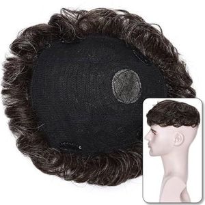 Pruik, 35g Clip-in toupetje van echt haar for mannen 16x19cm haarvervangingssysteem, Toupetje Haar(Dark brownish white)
