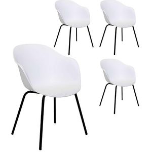 DUPI Set van 4 stoelen, wit, eenvoudig, met kunststof zitting en metalen poten, stoelen voor keuken en woonkamer