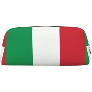 Italië Vlag Lichtgewicht Draagbare Lederen Met Rits Pen Case 20.5x5.5x8cm Voor Kantoor Reizen Make-up Opbergtas, Zilver, Eén maat, Munt Pouch