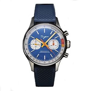 Sugess 1963 Pilot Chronograaf Mechanische Mannen Horloges Seagull ST19 Swanneck Beweging Handleiding Winding Horloge, Kleur 6, Chronograaf, Mechanisch