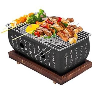 Japanse Stijl Barbecue Grill Mini Huishoudelijke BBQ Houtskool Kachel Met Gaas Grill en Houten Basis Hibachi voor Yakiniku Takoyaki Camping