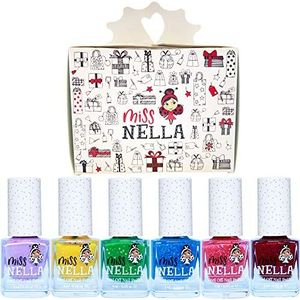 MISS NELLA Kerstglitterset: 6 nagellakken voor kinderen en aap drogen lak, niet giftig, peel off, op waterbasis: jazzberry, Under The Sea, Kiss Frog, Honey & Butterfly