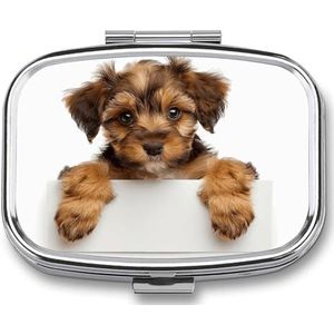 Pillendoos 2 compartimenten medicijnpillendoosje kleine bruine hond bedrukt draagbare pillendoos reizen pillenorganizer voor zak portemonnee dagelijkse geneeskunde vitamine doos visolie doos