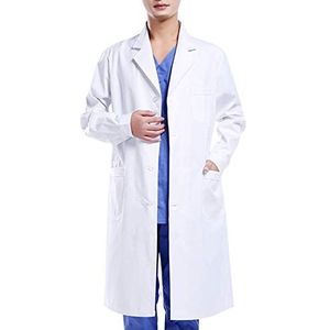 Wafly Unisex witte laboratoriumjas chemie katoenen beschermende kleding met knopen en zak dames heren lange mouwen laboratoriumjas arts geneeskunde jassen medisch uniform voor werk, studie,