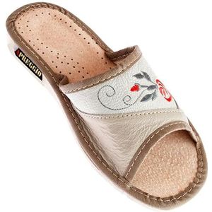 APREGGIO Leren pantoffels voor dames, comfortabele handgemaakte pantoffels, comfortabele huisschoenen, maat 36/41, beige, 38 EU