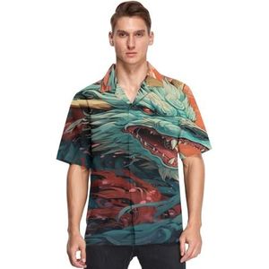 Dragon Red Sky Art Shirts voor heren, korte mouwen, button-down, Hawaïaans shirt voor zomer en strand, Patroon, 3XL
