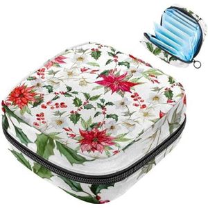 MUOOUM Opbergtas voor maandverband, bloemen kerstpatroon menstruatiecup zakje, draagbaar maandverband opbergzakken vrouwelijke menstruatie eerste menstruatie tas voor tienermeisjes vrouwen dames