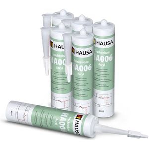 Hausa Maler-Acryl HA006 Universeel elastisch acryl kit wit voor toepassingen binnen en buiten, overschilderbaar, geurloos, 6 x 310 ml patroon