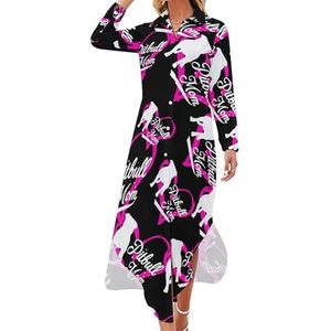 Proud Pitbull Mom Maxi-jurk voor dames, lange mouwen, knoopsluiting, casual party, lange jurk, XL