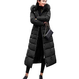 Uni-Wert Winterjas voor dames, lange donsjas, warme parka, jas met bontcapuchon, gewatteerde jas, winterjas, casual donsjas, zwart, XXL