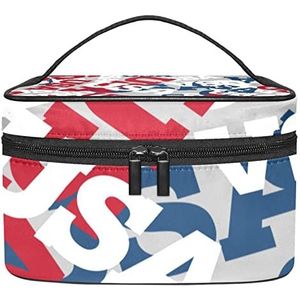 USA Patroon Wit Rood Navy Make-up Organizer Bag, Reizen Make-up Tas Organizer Case Draagbare Cosmetische Tas voor Vrouwen en Meisjes Toiletartikelen, Meerkleurig, 22.5x15x13.8cm/8.9x5.9x5.4in