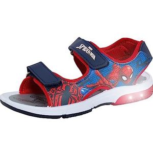 Marvel Spiderman Light Up Sport Sandalen voor Jongens Open Teen Gemakkelijk Bevestigen Kids Zomerschoenen, Blauw Rood, 28 EU
