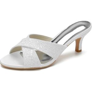 SYDZSW Trouwschoenen Naald Hak Glitter Hoge Hakken Bruidsschoenen Ivoor Sandaal Bride 35-43, Wit, 43 EU