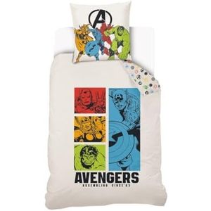 SAHINLER créateur d'univers Marvel - Dekbedovertrek Avengers 140 x 200 cm + 1 kussensloop 63 x 63 cm - 100% katoen - wit