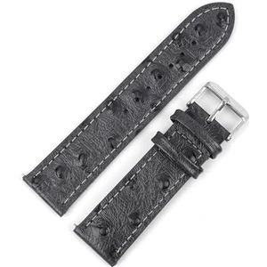 Vintage echte lederen horlogeband 18 mm 20 mm 22 mm struisvogelpatroon zwarte horlogebandriem compatibel met mannen horloge -accessoires (Color : Grayblack-whiteline, Size : 20mm)
