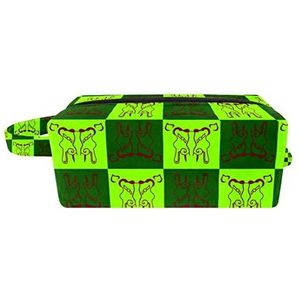 Make-up tas,draagbare cosmetische tas,groene geruite etnische stijl,Travel Makeup Case Organizer voor vrouwen met handvat