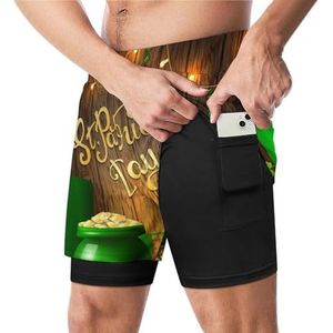 St. Patrick's Day Groene Hoed Bieren Grappige Zwembroek met Compressie Liner & Pocket Voor Mannen Board Zwemmen Sport Shorts