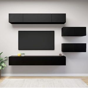 DIGBYS Meubels-sets-6-delige tv-kast set zwart ontworpen hout