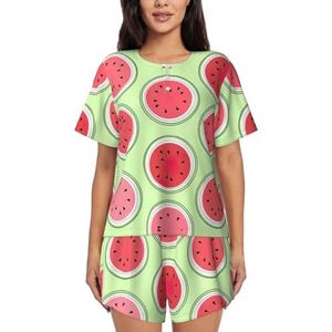 YJxoZH Watermeloen Groene Print Womens Zomer Pyjama Sets Nachtkleding Dames Korte Mouw Nachtkleding Pjs Lounge Met Zakken, Zwart, XXL
