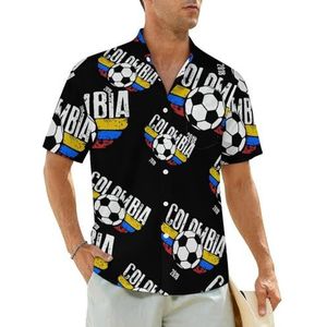Colombiaanse voetbalvlag herenshirts korte mouwen strandshirt Hawaiiaans shirt casual zomer T-shirt XL