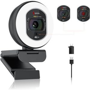 Angetube Webcam 4K met licht - Streaming camera voor PC met dubbele AI ruisonderdrukkende microfoon, autofocus en ingebouwd privacyscherm. USB 1080P 60FPS webcam voor laptop en Mac
