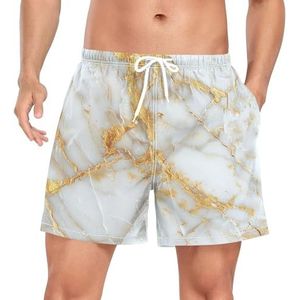 Niigeu Marmeren Textuur Minerale Witte Mannen Zwembroek Shorts Sneldrogend met Zakken, Leuke mode, S