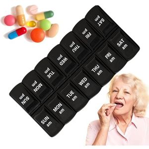 Pillenorganizer, wekelijkse pillendoos - 7 dagen, 2 keer per dag am/pm medicijnplanner | 7 compartimenten reispillendispenser | draagbare medicijndoos | pillenetui voor medicijnen, supplementen,