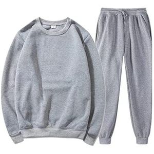 SkotO Oversized joggingpak voor heren, katoen, zonder capuchon, trainingspak, grote maten, huispak, effen kleuren, vrijetijdspak, shirt met lange mouwen en manchetten, joggingbroek, tweedelige set,